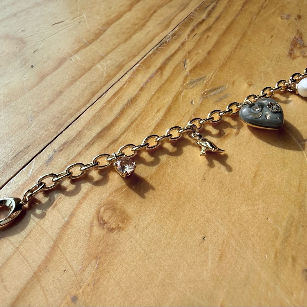 Coach Gold Charm Bracelet with Heart and Pearl Accents - Picture 4 of 5